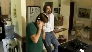 Lesbian babes kissing, sucking and fucking for the camera on the sofa