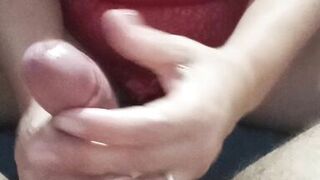 Married big wet pussy massages with oil on the cock of the husband, who gets horny sends hot wife sits on the roll and enjoys a lot