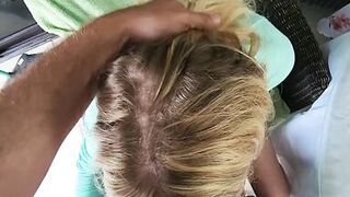 Loving my vacation with hubby! 52 year old hotwife gives blowjob outside to her hubby, and then goes inside to get fucked hard.