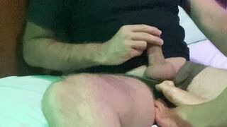 Milf & fetish. She jerks me off with her feet and massages my balls while showing me her pussy