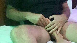 Milf & fetish. She jerks me off with her feet and massages my balls while showing me her pussy