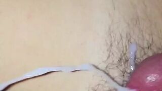 Fuck my wife hairy pussy POV and cum all over her pussy hair in slowmotion - 1 image