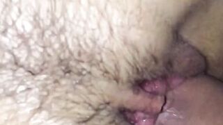 Fuck my wife hairy pussy POV and cum all over her pussy hair in slowmotion - 3 image