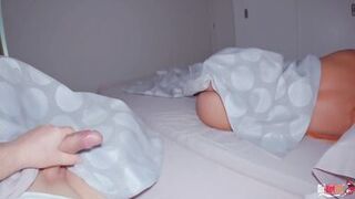 Stepmom and stepson shared bed in hotel and have sex . English subtitles