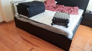 Wife hides in a travel bag and gets anal creampie from her husband's best friend