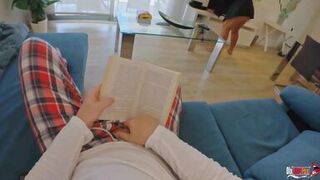 Stepmom accidentally sat on Stepson's dick and couldn't get off of him until he cum inside her