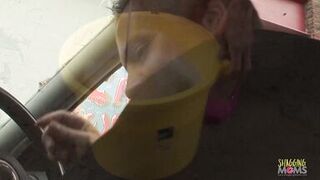 Stacey Saran washes a car before getting her throat and pussy drilled