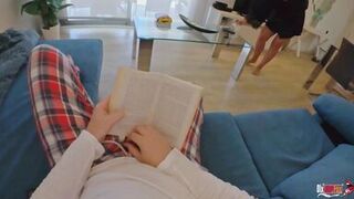 The stepmother accidentally sat on her stepson's penis and couldn't tear herself away from him until he filled her with sperm