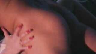 Busty brunette in fishnets gets anal in bed