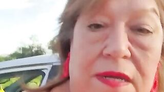 Mature woman, hairy pussy, driving & had to pee so badly!