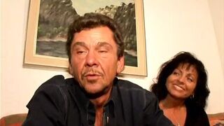 German milf fucking with one cock in her pussy and one in her throat during the threesome