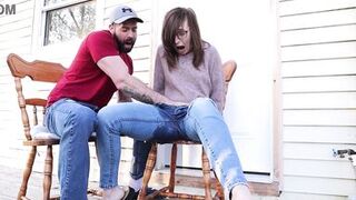 Milf squirting in jeans and HUGE squirt into a cup