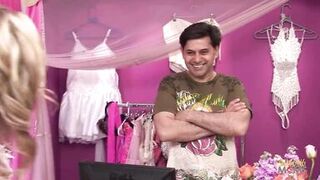 While searching for wedding dresses the two milfs with big boobs initiate a threesome with the employee