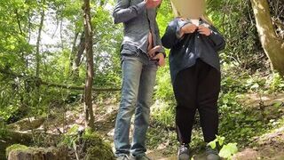 My fucking mother-in-law gives my dick a great handjob in nature