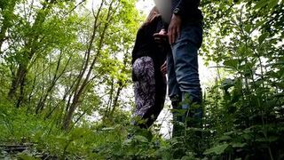 Sexy neighbor with a fat ass jerked me off in nature