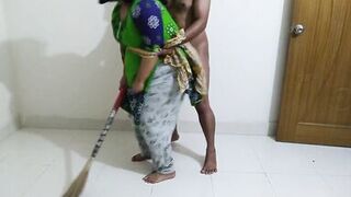 Sexy MILF Palestinian Stepmom sweeping Room with Big Ass Swaying when stepson gets horny & Roughly fucked (cum inside)