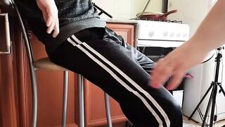 naked fat girl jerks off my cock to a cumshot in the kitchen