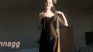 very hairy MILF GinnaGg erotically showcases hairy armpits and hairy pussy - 12 image