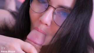 Lecherous lady pegging her male's and gets cumshot.